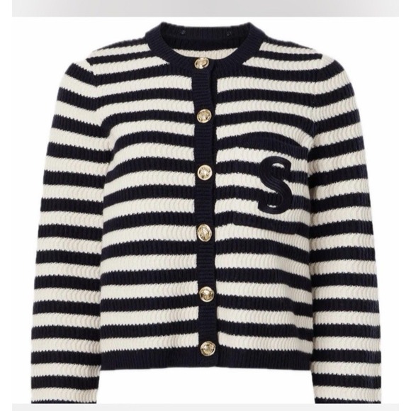 Sandro Sweaters - Sandro Paris Striped Breton Cardigan Sweater Jacket Black Ivory SZ 3/M Classic